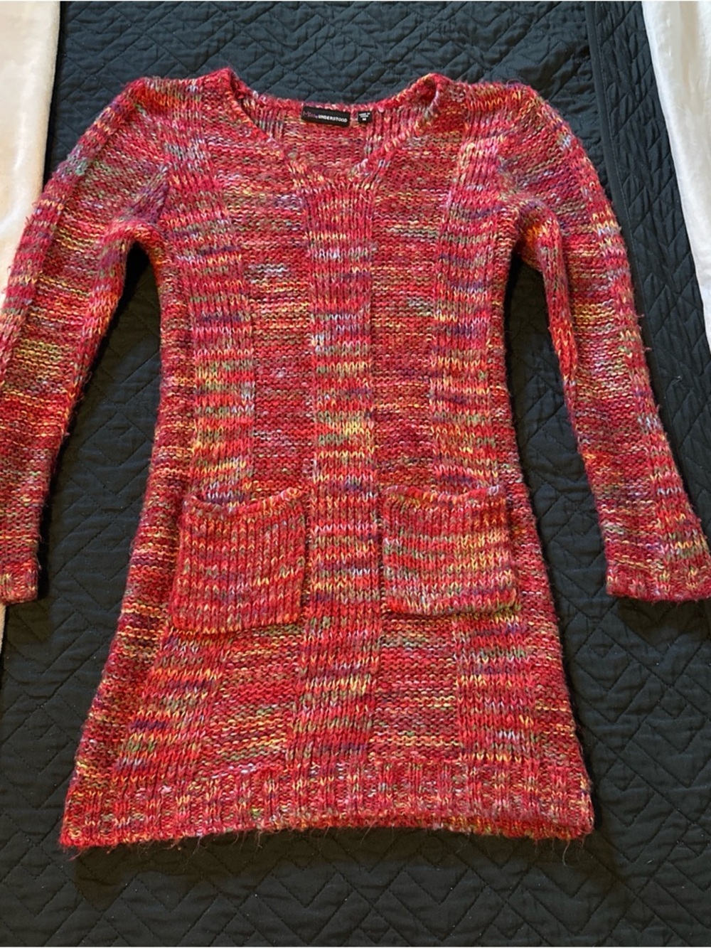 Multicolor Knit Sweater Dress - Red Pink Blend